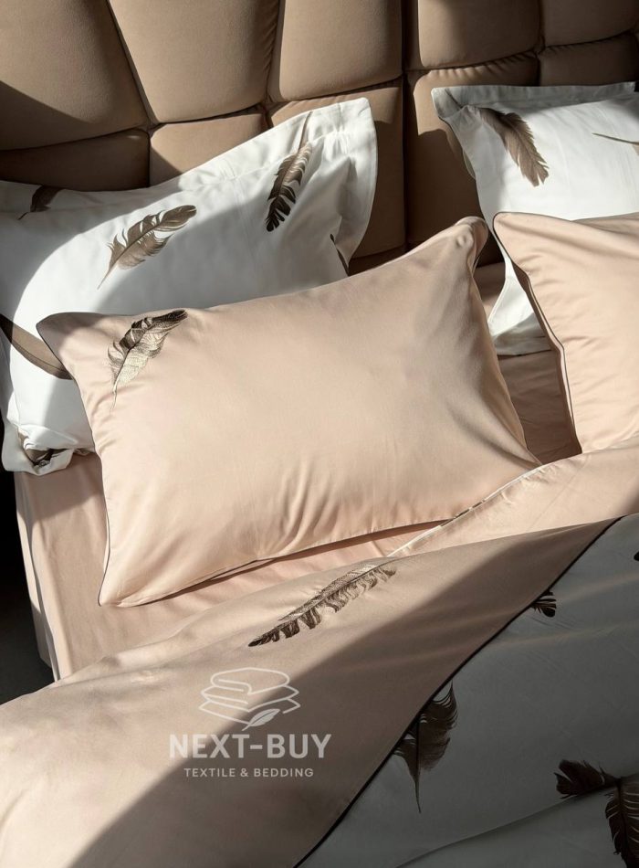 Maison Dor Plumes Double Duvet Set Beige постільна білизна євро розмір сатин з вишивкою - Зображення 7