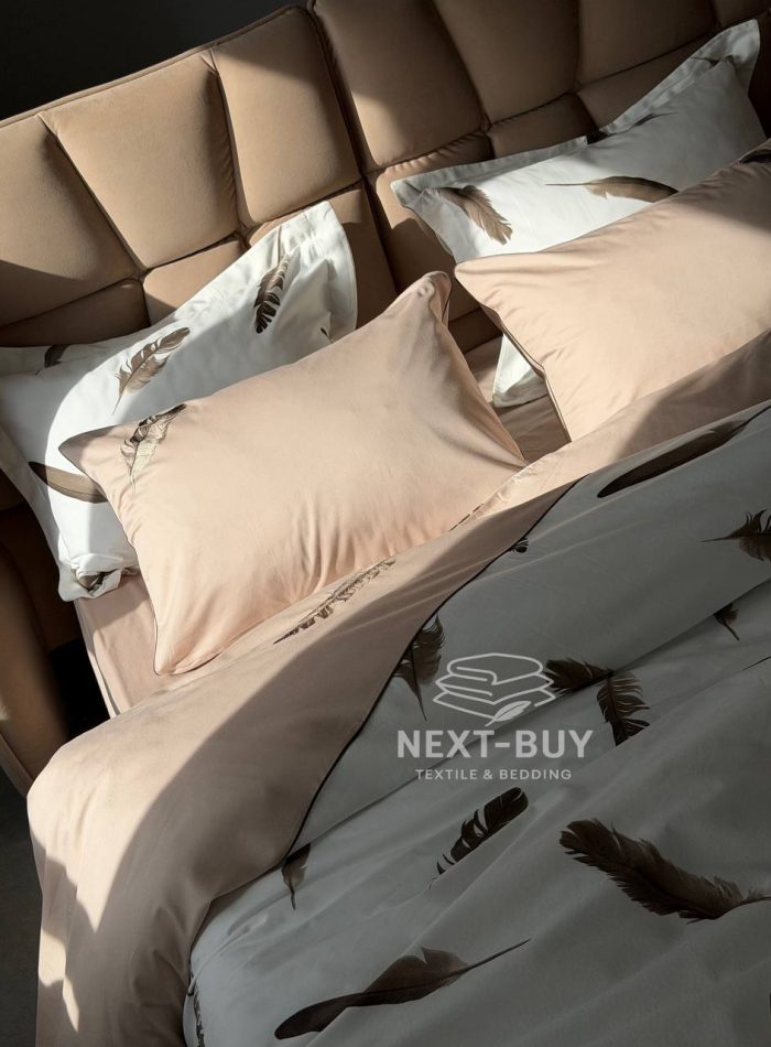 Maison Dor Plumes Double Duvet Set Beige постільна білизна євро розмір сатин з вишивкою - Зображення 8