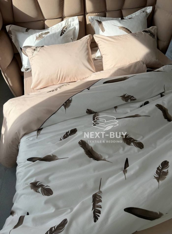 Maison Dor Plumes Double Duvet Set Beige постільна білизна євро розмір сатин з вишивкою - Зображення 9