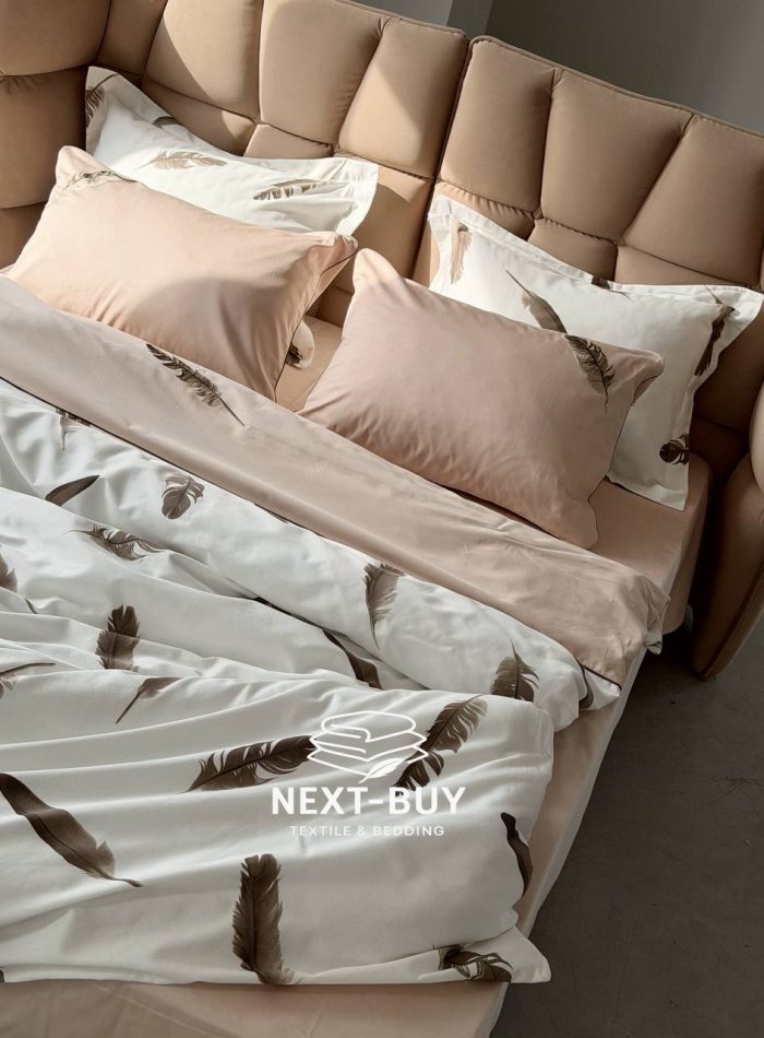 Maison Dor Plumes Double Duvet Set Beige постільна білизна євро розмір сатин з вишивкою - Зображення 2