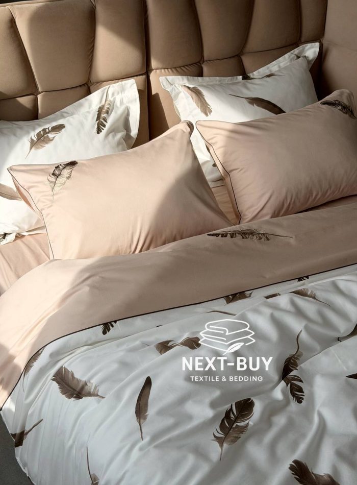 Maison Dor Plumes Double Duvet Set Beige постільна білизна євро розмір сатин з вишивкою - Зображення 3