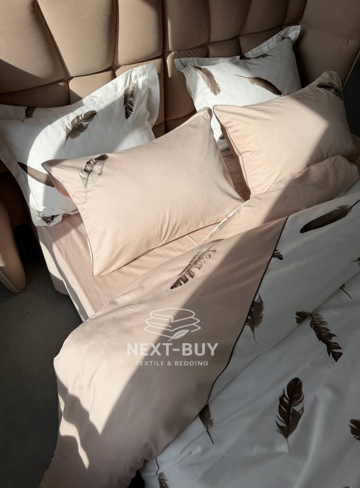 Maison Dor Plumes Double Duvet Set Beige постільна білизна євро розмір сатин з вишивкою - Зображення 4