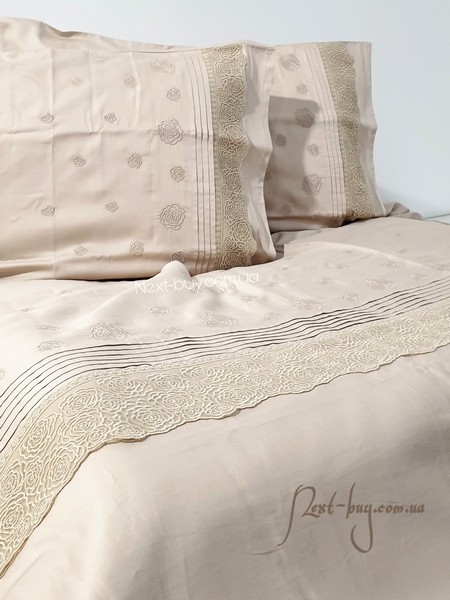 Maison D'or Roesia Estee Beige постельное белье евро 200х220 сатин с вышивкой — изображение 1