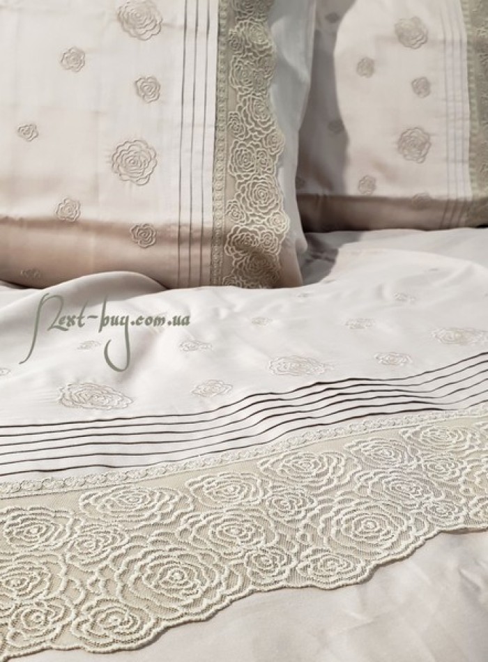 Maison D'or Roesia Estee Beige постельное белье евро 200х220 сатин с вышивкой — изображение 3