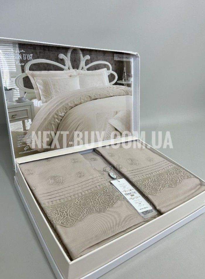 Maison D'or Roesia Estee Beige постельное белье евро 200х220 сатин с вышивкой — изображение 2