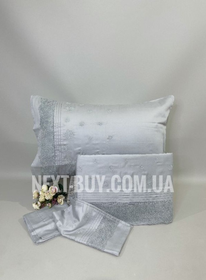Maison D'or Roesia Estee Grey постільна білизна євро 200х220 сатин з вишивкою - Зображення 7