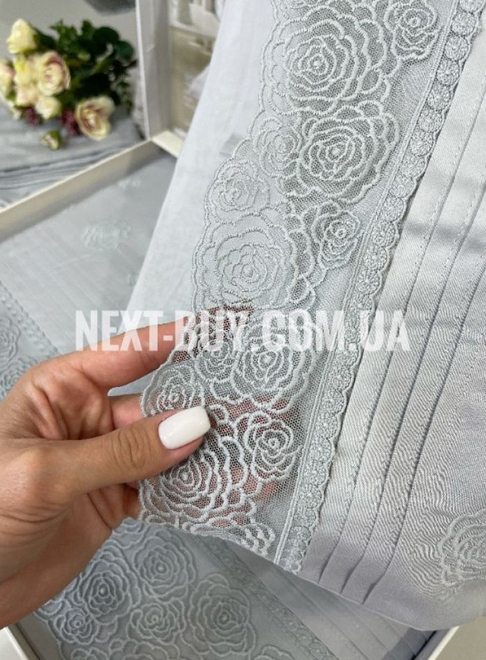 Maison D'or Roesia Estee Grey постільна білизна євро 200х220 сатин з вишивкою - Зображення 5