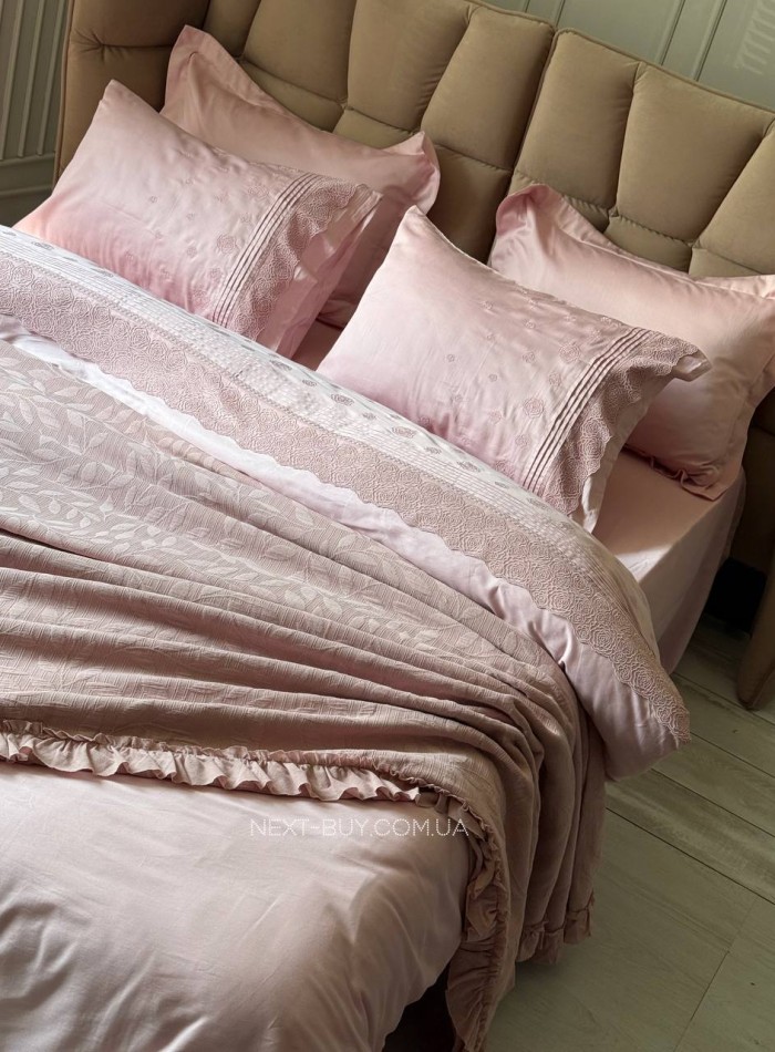 Maison D'or Roesia Estee Rose постільна білизна євро 200х220 сатин з вишивкою - Зображення 5