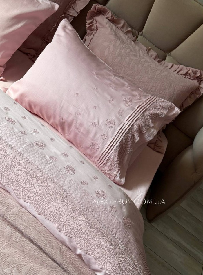 Maison D'or Roesia Estee Rose постільна білизна євро 200х220 сатин з вишивкою - Зображення 4