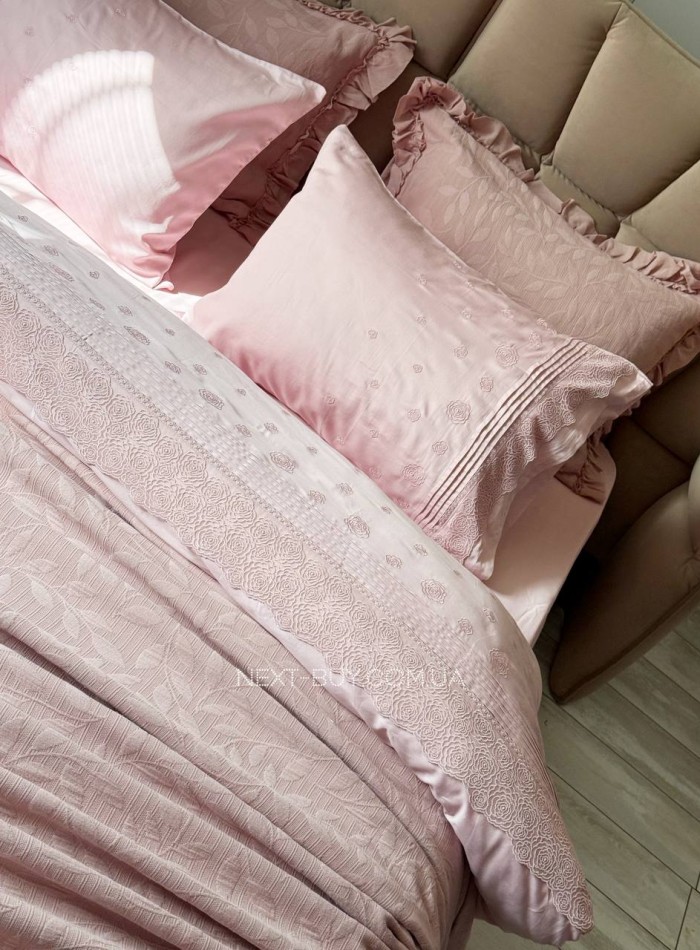 Maison D'or Roesia Estee Rose постільна білизна євро 200х220 сатин з вишивкою - Зображення 7