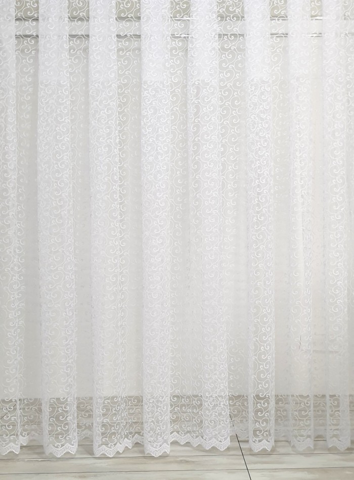 Тюль фатин з візерунком Curls білий - Зображення 6