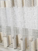 Тюль фатин з візерунком Honeycomb крем/шоколад з люрексом