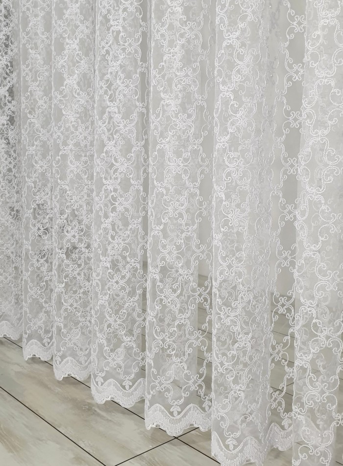 Тюль фатин з візерунком Сameya білий з люрексом - Зображення 6