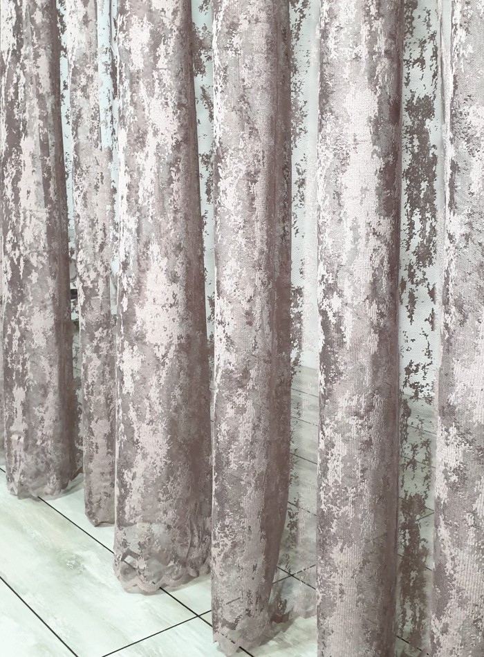 Тюль сітка з вкрапленнями Velvet шоколад з рожевим відтінком - Зображення 5