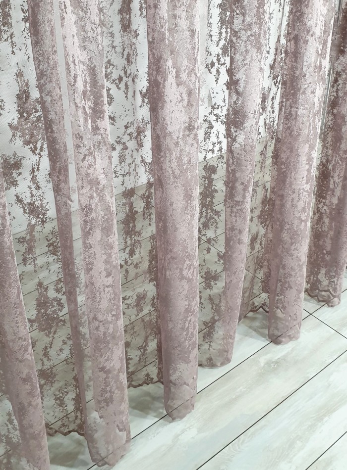 Тюль сітка з вкрапленнями Velvet шоколад з рожевим відтінком - Зображення 10
