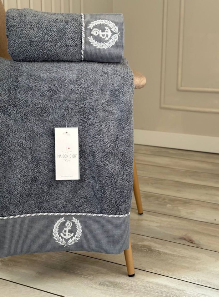 Махровий рушник Maison D'or Michel Sailing 85х150см світло-сірий - Зображення 2