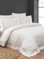 Maison D'or Les Coeurs ecru-dark lilac постільна білизна євро 200х220 сатин з аплікацією з сердечок