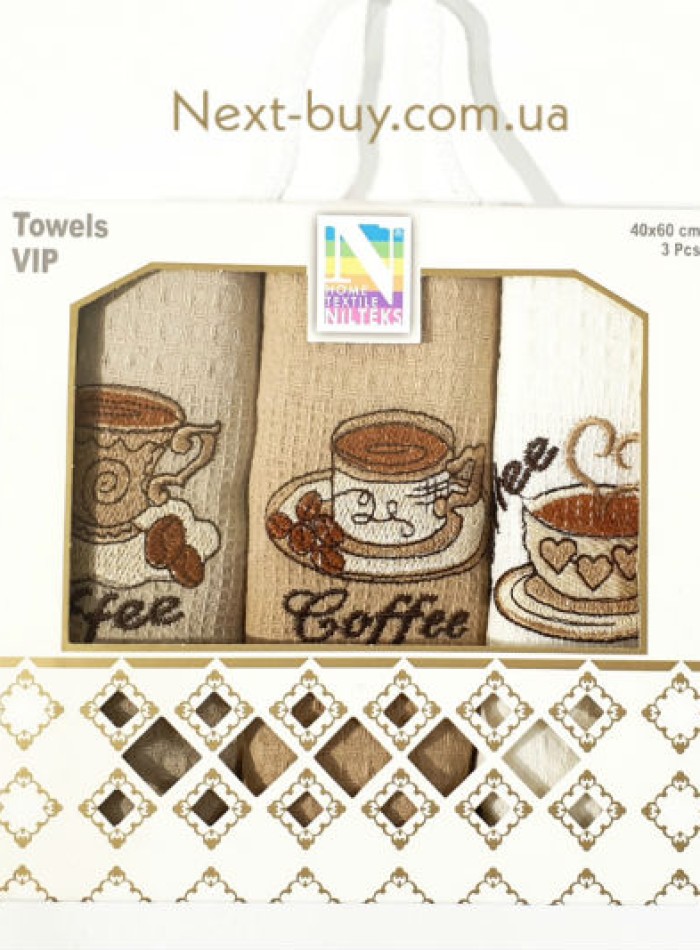 Набір кухонних рушників Nilteks coffee 3шт. 40х60см - Зображення 3