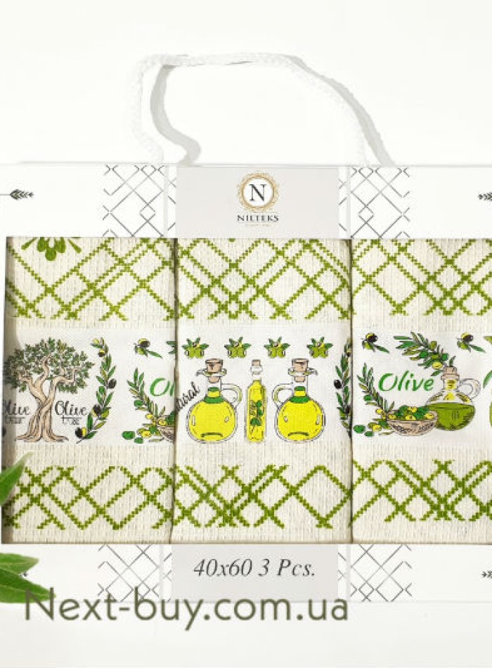 Набір кухонних рушників Nilteks olive oil 3шт. 40х60см - Зображення 2