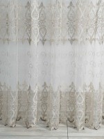Тюль фатин з візерунком Ogures крем/шоколад с золотом