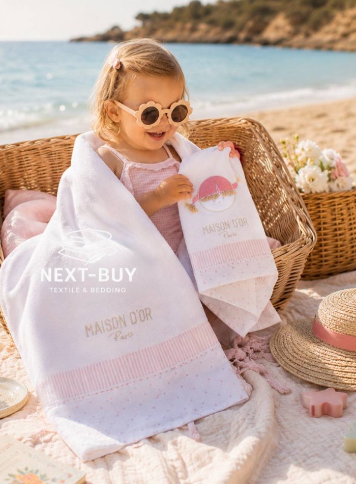 Maison D`or Love Baby комплект розовых детских полотенец 3 шт из хлопка с аппликацией — изображение 8