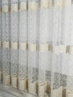 Тюль фатин с узором Honeycomb крем с золотистым люрексом — изображение 4