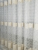 Тюль фатин с узором Honeycomb крем с золотистым люрексом — изображение 8