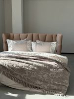 Махрове простирадло-покривало Maison D'or Paris Sanda з бахромою 160х240 сіре