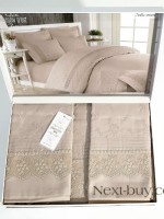 Maison D'or Jndila simone Beige постільна білизна євро 200х220 сатин з кружевом - Зображення 2