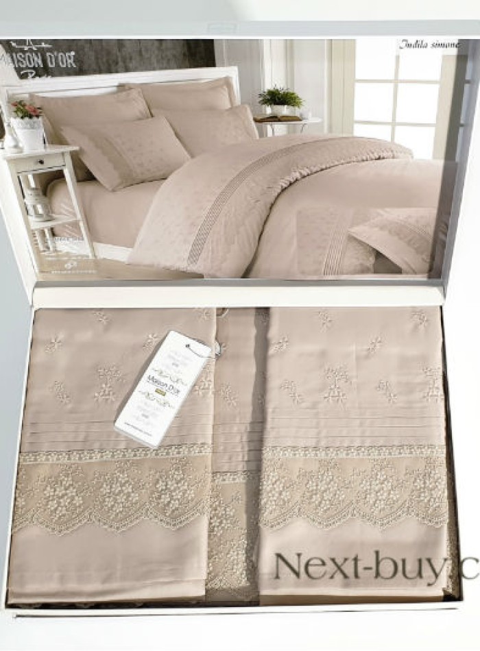 Maison D'or Jndila simone Beige постільна білизна євро 200х220 сатин з кружевом - Зображення 2