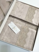 Maison D'or Jndila simone Beige постільна білизна євро 200х220 сатин з кружевом - Зображення 3