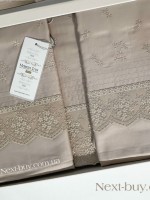 Maison D'or Jndila simone Beige постільна білизна євро 200х220 сатин з кружевом - Зображення 4