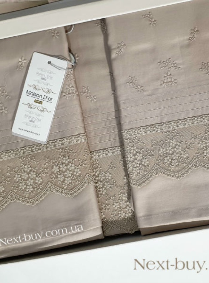 Maison D'or Jndila simone Beige постільна білизна євро 200х220 сатин з кружевом - Зображення 4