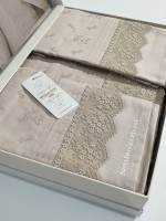 Maison D'or Jndila simone Beige постільна білизна євро 200х220 сатин з кружевом - Зображення 5