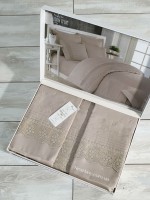 Maison D'or Jndila simone Beige постільна білизна євро 200х220 сатин з кружевом