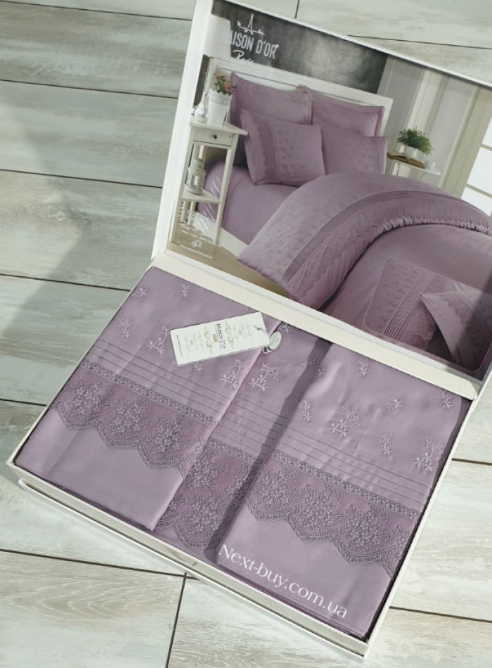 Maison D'or Jndila simone Lilac постільна білизна євро 200х220 сатин з кружевом - Зображення 2