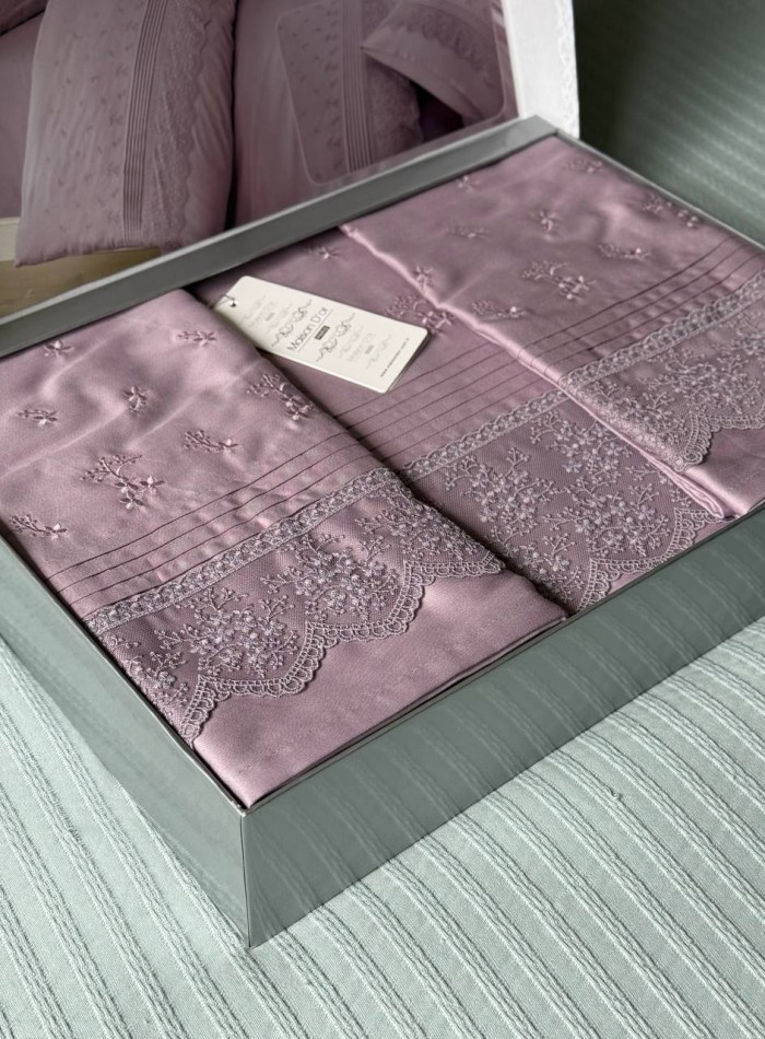 Maison D'or Jndila simone Lilac постільна білизна євро 200х220 сатин з кружевом - Зображення 5