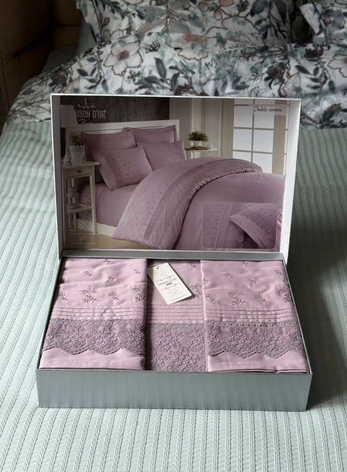 Maison D'or Jndila simone Lilac постільна білизна євро 200х220 сатин з кружевом - Зображення 6