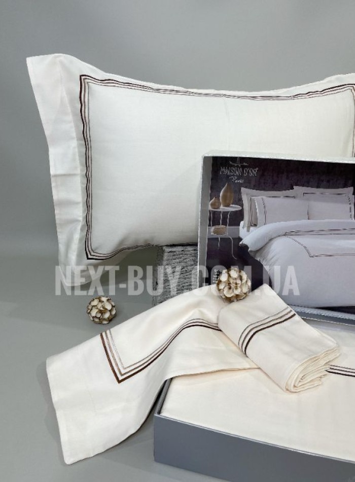 Maison D'or Chemin Embrodery ecru постільна білизна євро 200х220 сатин - Зображення 4