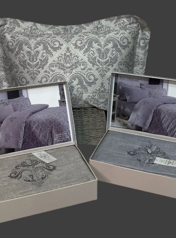 Maison D'or New Damask grey постільна білизна євро 200х220 сатин з вишивкою - Зображення 6