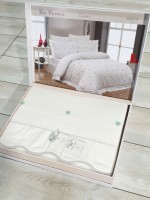 Maison D'or Les Coeurs cream-mint постільна білизна євро 200х220 сатин з аплікацією з сердечок - Зображення 9