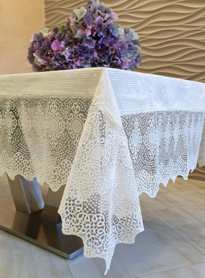 Скатертина для столу Yagmur krem з мереживом 160х220 Туреччина - Зображення 2