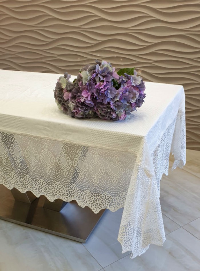 Скатертина для столу Yagmur krem з мереживом 160х220 Туреччина - Зображення 5