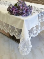 Скатертина для столу Zana krem з мереживом 160х220 Туреччина