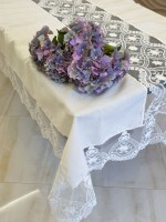 Скатертина для столу Zana krem з мереживом 160х220 Туреччина - Зображення 4