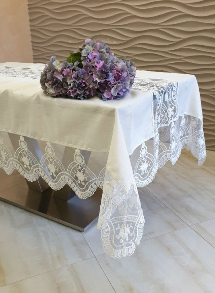 Скатертина для столу Zana krem з мереживом 160х220 Туреччина - Зображення 5