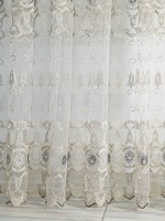 Тюль фатин з візерунком Faberge кремовий з шоколадним і золотим люрексом
