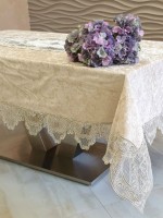 Оксамитова скатертина для столу Damla kahve з мереживом 160х220 Туреччина