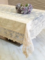 Оксамитова скатертина для столу Gizem kahve з мереживом 160х220 Туреччина