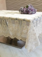 Оксамитова скатертина для столу Zelal kahve з мереживом 160х220 Туреччина